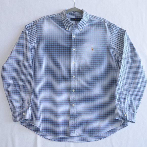 RALPH LAUREN MENS BUTTON DOWN COTTON SHIRT PURPLE BLUE PLAID XL - Picture 1 of 6